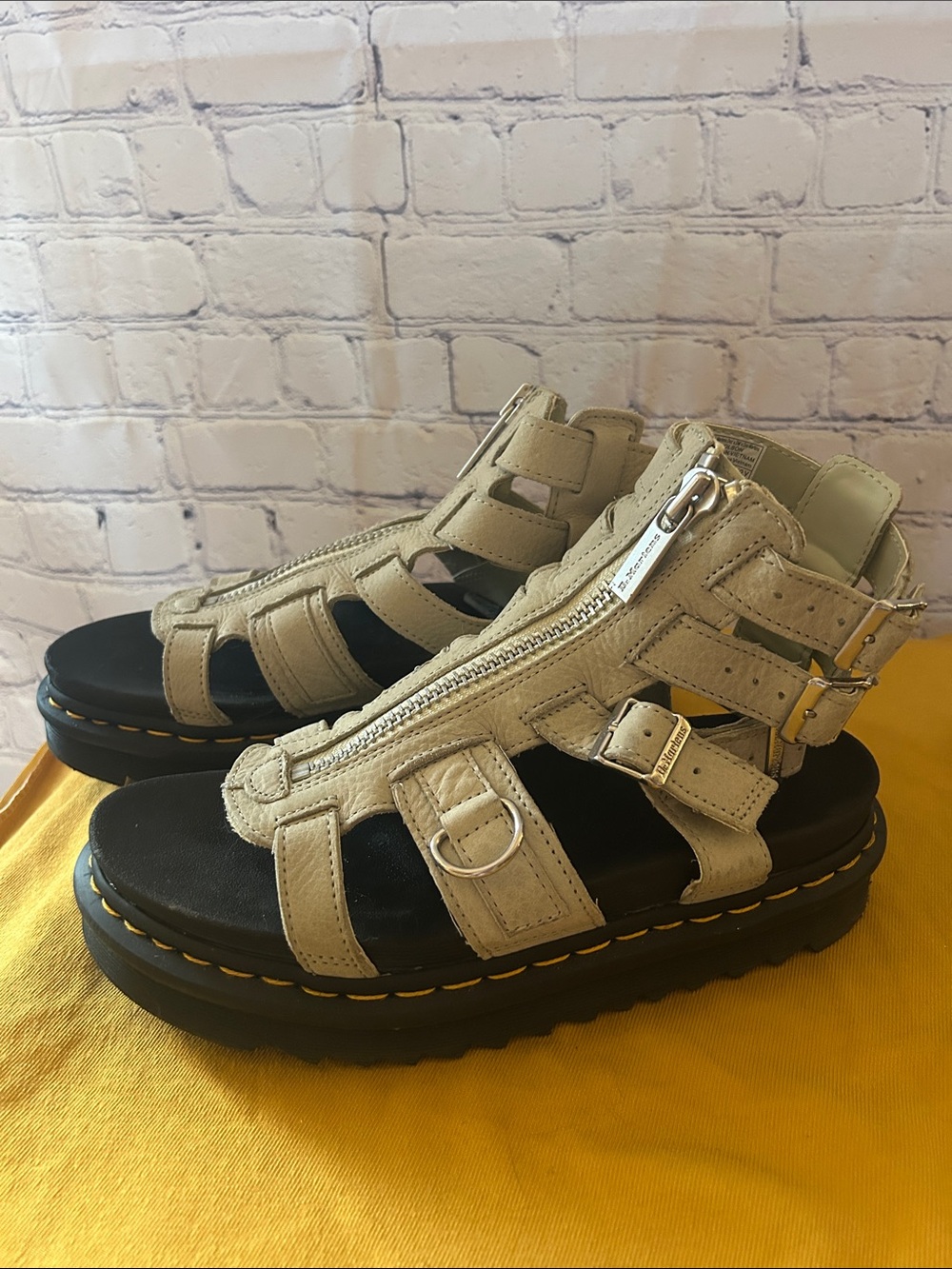 Dr. Martens Olson Green Leather Platform Sandal